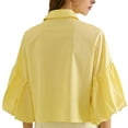 thumbnail image 6 of HomeDM Womens Button Down Shirts 3/4 Ruffled Sleeve Dressy Summer Tops, Solid Color Crop Shirts - Yellow/M, 6 of 8