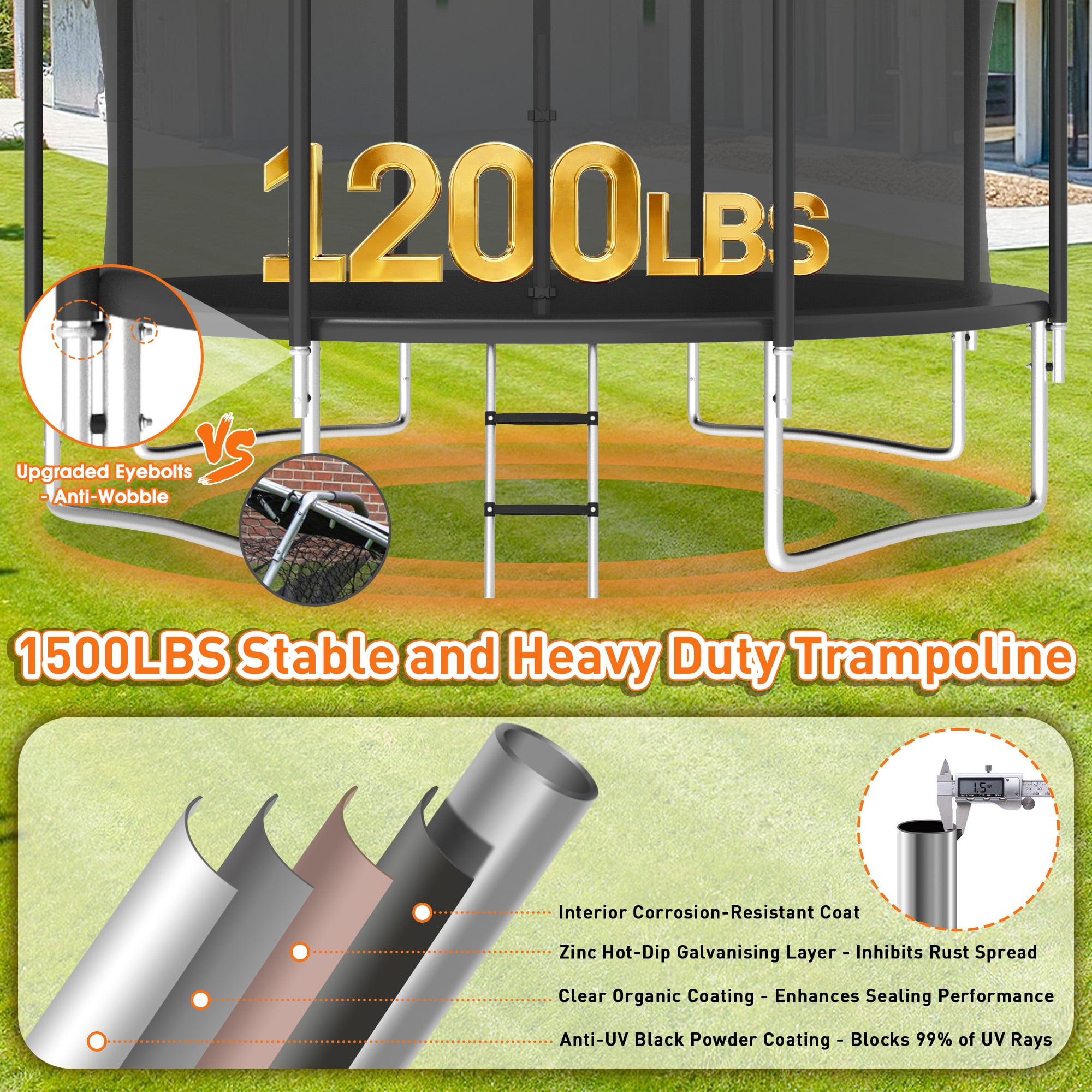 WOWLAND 12FT Trampoline for Kids and Adults 1200LBS Weight Capacity, Heavy Duty Outdoor Trampolines with Basketball Hoop and Enclosure Net, Wind Stakes for Backyard, Birthday Gift