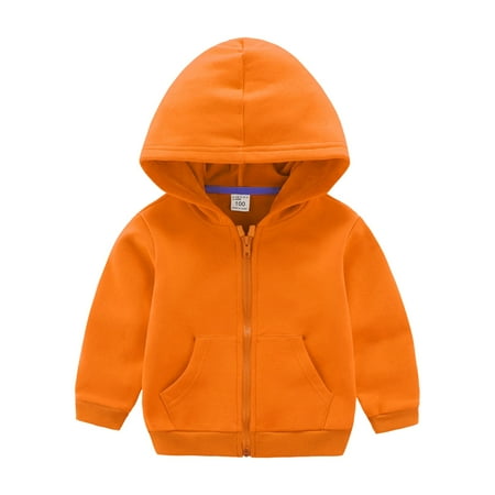 

BIZIZA Toddler Hoodies for Baby Solid Color Pockets Jacket Long Sleeve Hooded Zip Up 1-10Y Chlid Tops Orange 130