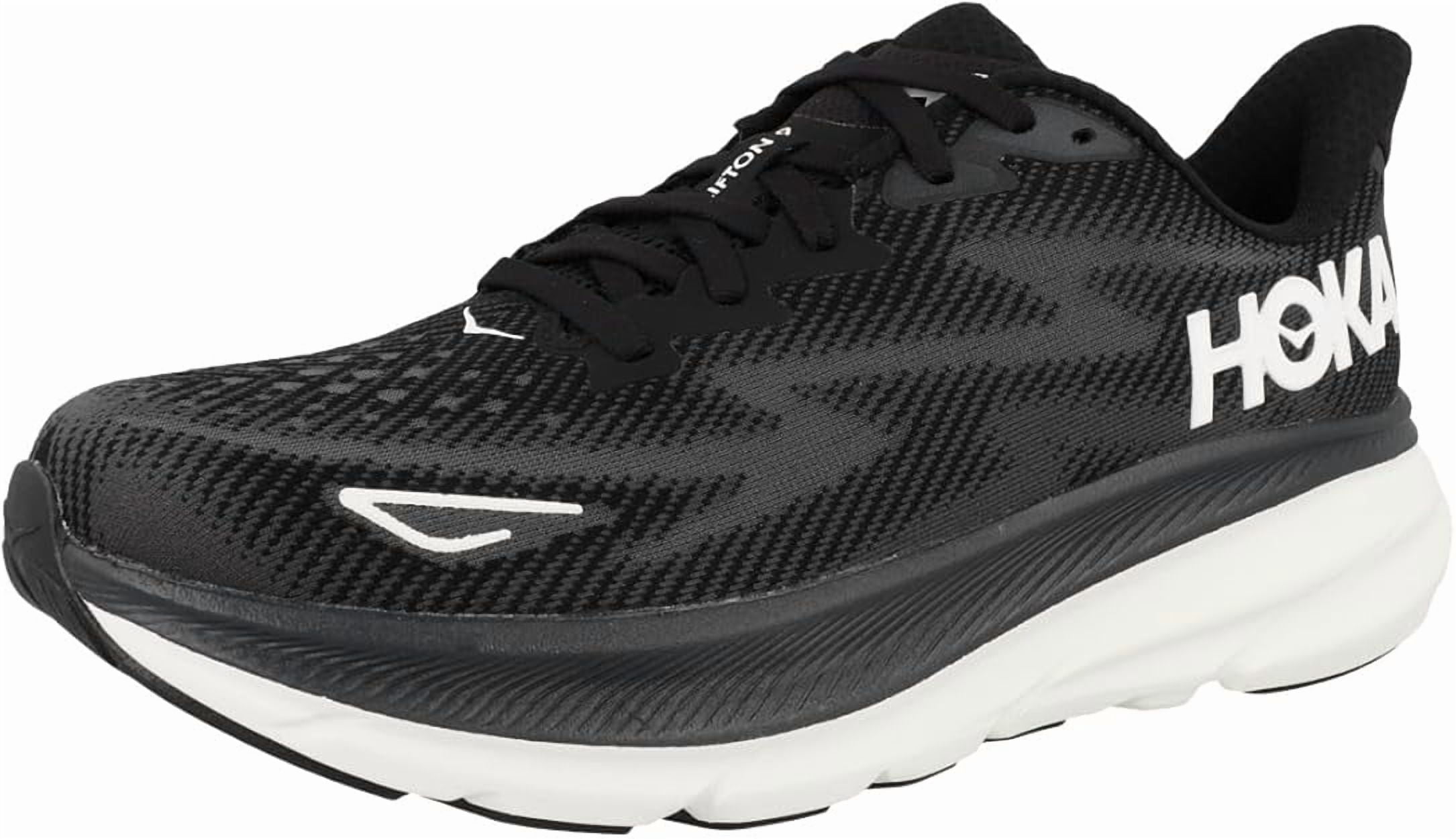 Hoka One Mens Clifton 9 Road Running Shoes - Black/White  display picture 2