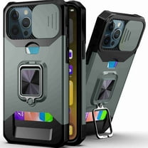 Dteck for iPhone 12 Pro Max Case with Camera Cover & Kickstand, Slide Lens Protection 360 Rotate Ring Stand, Impact-Resistant, Shockproof, Protective Bumper, Darkgreen