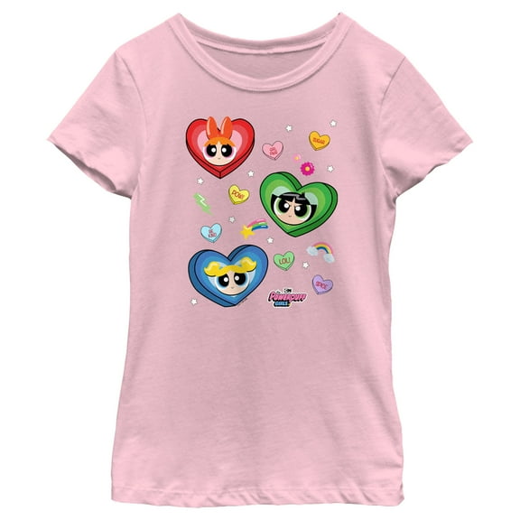 Girl's The Powerpuff Girls Valentine's Day Conversation Hearts Graphic Tee Light Pink X Small