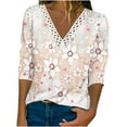 thumbnail image 2 of Patlollav Womens Print Lace Long Sleeve Blouse V-Neck Casual Tops, 2 of 6