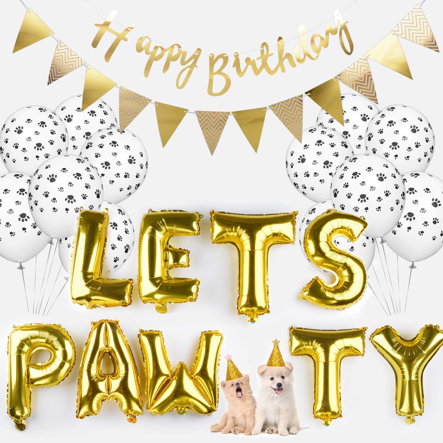 LETS PAWTY balloons; 16 silver foil balloons; 16 rose gold balloons; kids party; dog themed party; paw ; pawty