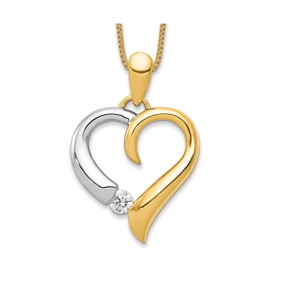 14k Two-Tone Gold Heart Pendant Necklace for Women with Diamond Accent, Yellow and White Gold Split Design, Symbol of Love and Unity, Romantic Fine Jewelry