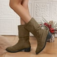 thumbnail image 2 of YLYL Womens Suede Mid Calf Boots Slip on Lace up Wide Width Anti-slip Chunky Heel High Boots, 2 of 7