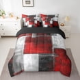 thumbnail image 2 of Manfei Modern Geometeic Square 7-Piece Twin Bedding Sets,Abstract Plaid Bedding Comforter Set,Red Gray White Sheet Sets For Teens,Breathable Home Decor Reversible, 2 of 8