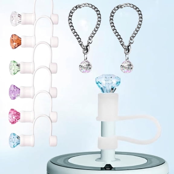 Reusable Silicone Straw Toppers for Brumate Era, 6 Pack Diamond Straw Covers with 2 Crystal Handle Charms Cup Accessories