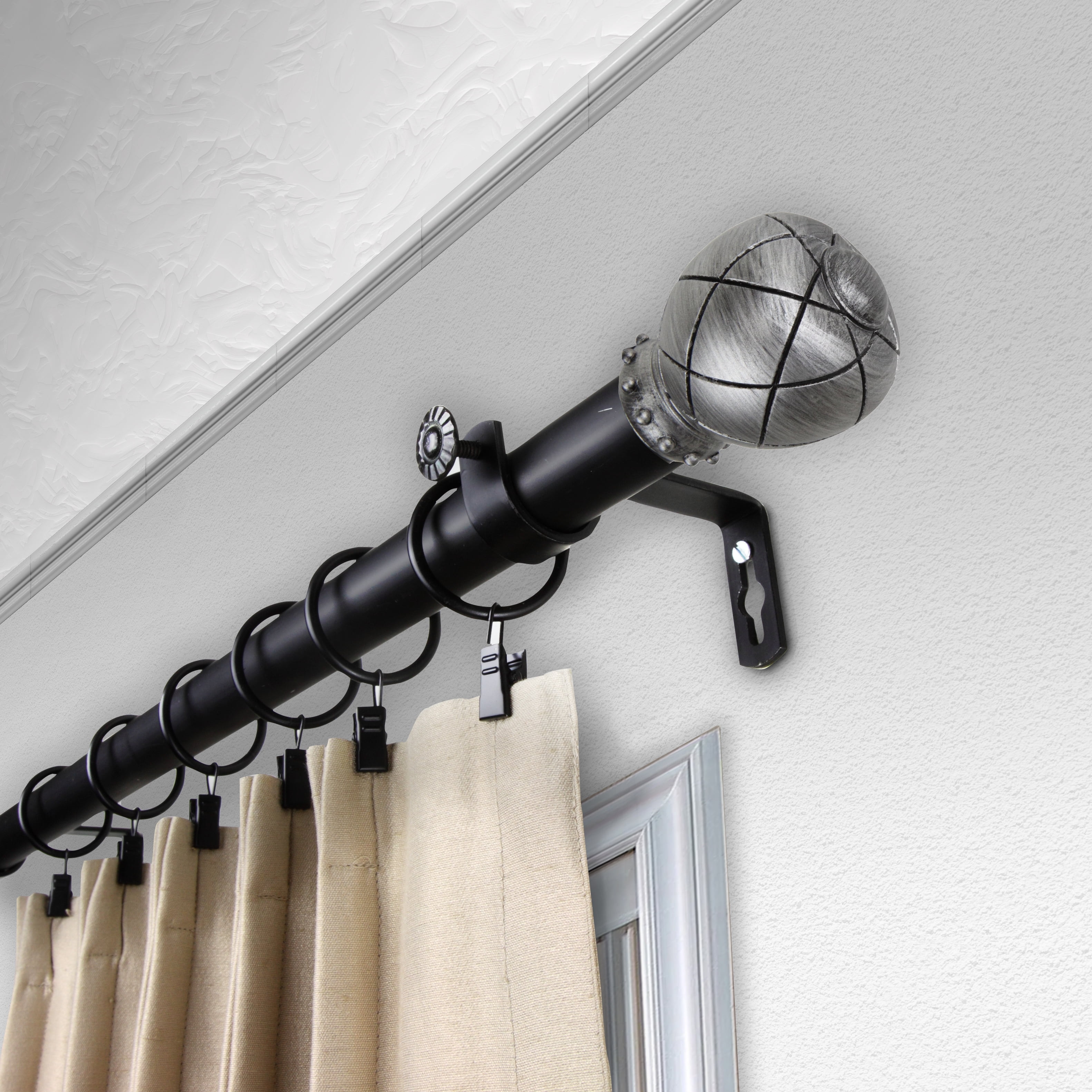 1" Dia Adjustable Anneliese Curtain Rod 48-84 inch - Black