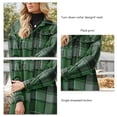 thumbnail image 4 of Women Coat Plaid Printed Split Hem Turn Down Collar Single Row Button Loose Pocketed Shacket Green S, 4 of 5