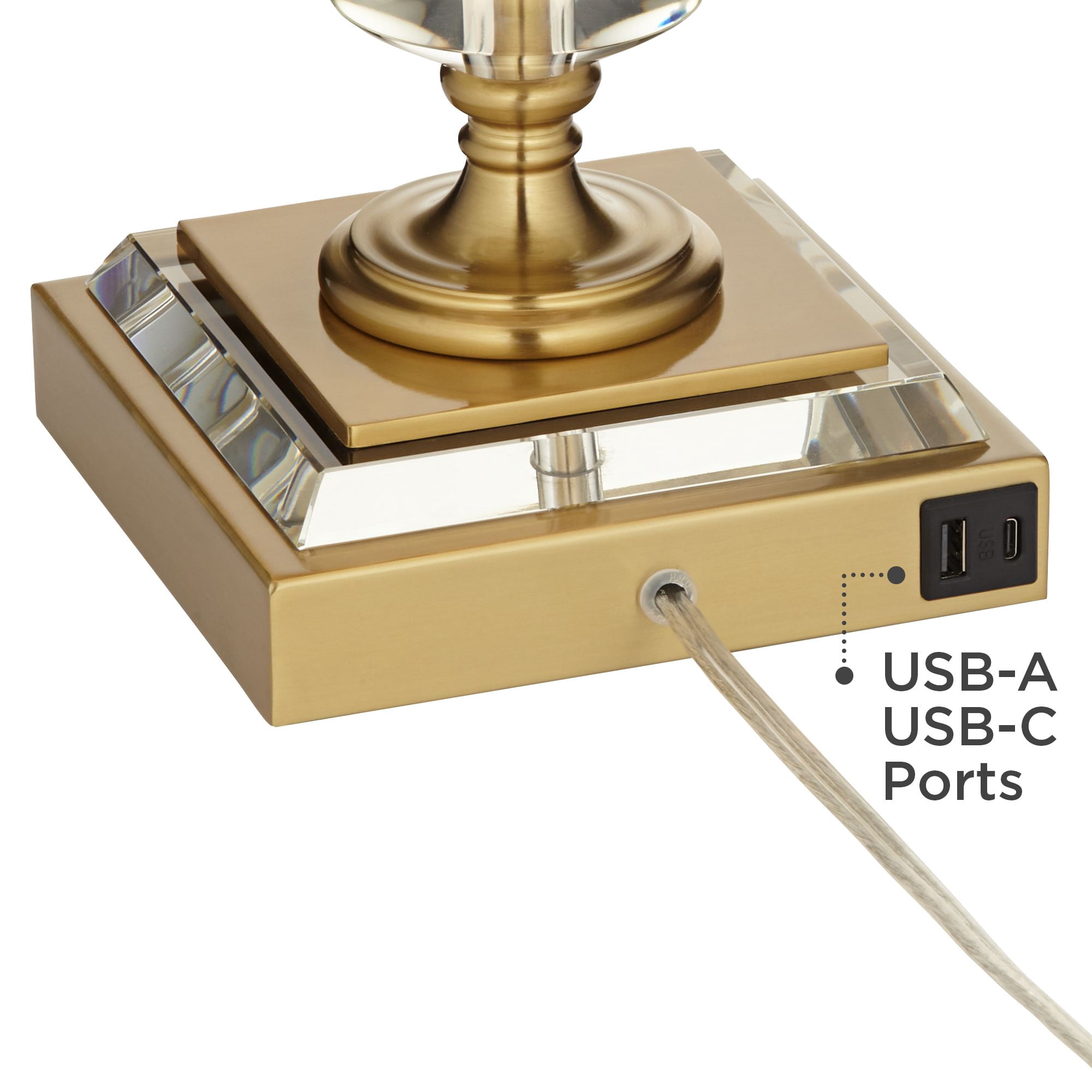 Stiffel Heath 31 5/8" Tall Large Traditional End Table Lamp USB Port Luxe Gold Finish Metal Crystal Single Living Room Charging
