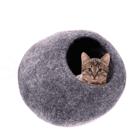Handmade Merino Wool Cat Cave Bed – Cozy Felt Indoor Cat House, Eco-friendly 100% Wool, 16 x 10 in, 7-in Entrance