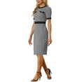 thumbnail image 4 of INSPIRE CHIC Plaid Houndstooth Dress for Women's Midi Short Sleeve Contrast Bodycon Dresses, 4 of 5
