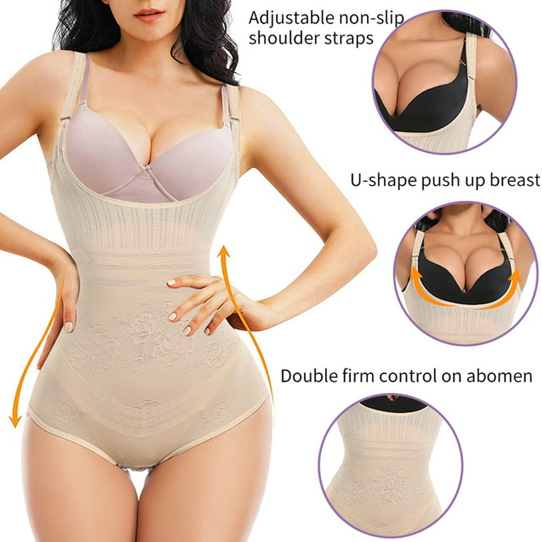 FITVALEN Women Thong Bodysuit Tummy Control Shapewear Fajas Colombianas  Open Bust Bodysuit Slimmer Body Shaper 