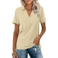thumbnail image 2 of Womens Tops Short Sleeve Collared V Neck Summer Polo Shirts Fashion Casual Business Work Golf Shirts Loose Fit Spring Tops Khaki L, 2 of 4