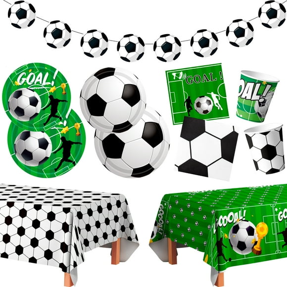 Soccer Party Supplies, Soccer Birthday Tableware Set - Green Plates Napkins Table Cloth Banner Etc for football Theme Party Decorations Supplies