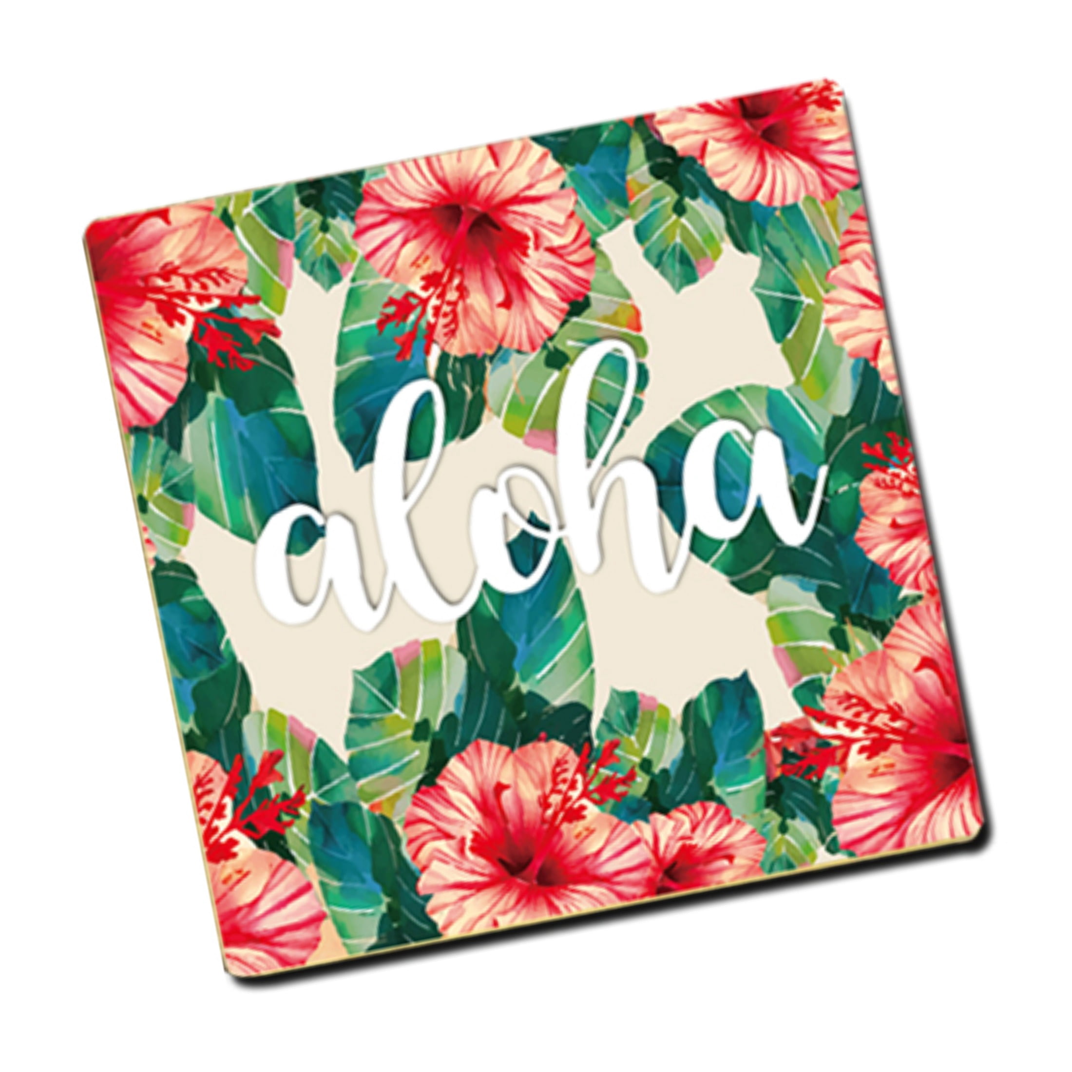 SOUVENIR COASTER Aloha Coaster 2pc Hawaii Pink
