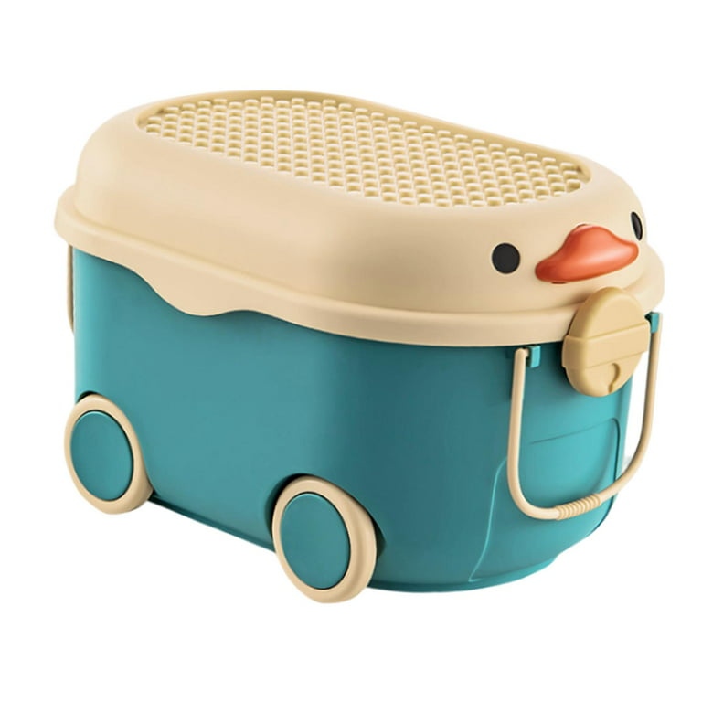 Cartoon Rolling Storage Box with Lid Organizer Bin with Handles Baby  Clothes Storage Case Portable for Nursery Room Household Kids Bedroom Blue  Middle