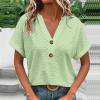thumbnail image 1 of Women's Casual V-Neck Short Sleeve T-Shirt Soft Polyester Button Top Fashion Solid Color Blouse for Daily Work Vacation Party Spring Summer Fall, 1 of 9