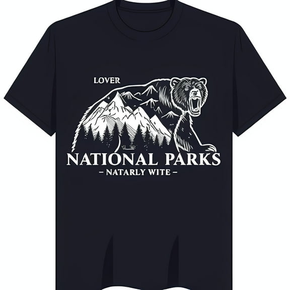 Men's Black T-Shirt with Bear Graphic 'Lover' Parks Design
