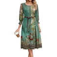 thumbnail image 4 of Fantaslook Fall Dresses for Women Smocked 3/4 Sleeve Dress Floral Midi Casual Dresses with Pockets, 4 of 8