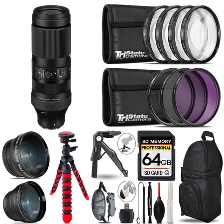 Sigma 100-400mm f/5-6.3 DG DN OS Contemporary Lens for Sony E + 3 Lens Kit + Tripod + Backpack - 64GB Accessory Bundle (International Version)