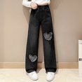 thumbnail image 2 of Gibobby Girls Jeans Denim Elastic High Waisted Wide Leg Baggy Cargo Pants with Pockets Girls High-Waisted Jeans with Adjustable Waistband(Black,4-5 Years), 2 of 4