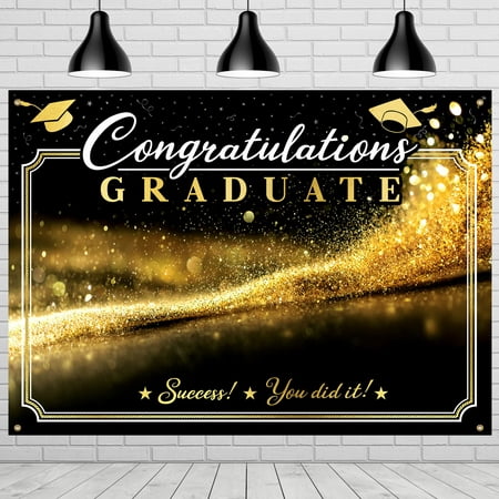 Image of Gold Graduation Backdrop - Gold Graduation Party Supplies