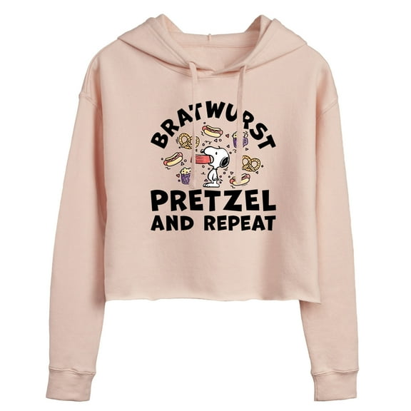 Peanuts - Bratwurst Pretzel And Repeat Snoopy - Juniors Cropped Pullover Hoodie