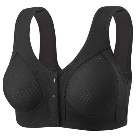 Gnurob on Sale Daisy Bras for Women No Underwire Front Closure Bra Floral Print Bralettes Comfort Wireless Snap Closing Bralette Clearance 01-Black Large