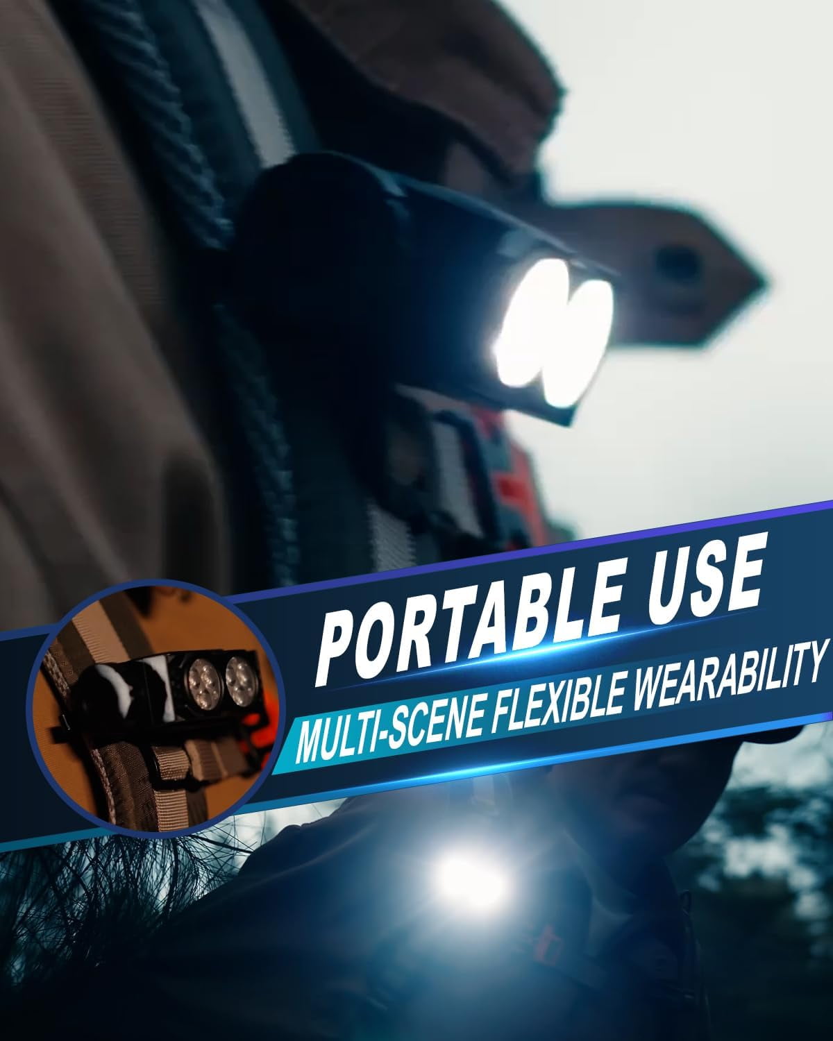 Rechargeable Headlamp (2PCS), 4500 Lumen Ultra-Light LED Headlamp, Waterproof with Headband, for Camping and Hiking, Black.
