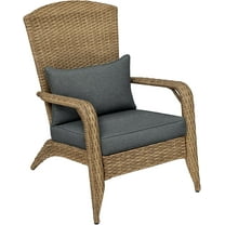 TYUIOP Patio Wicker Adirondack Chair, Outdoor All-Weather Rattan Fire Pit Chair with Soft Cushions, Tall Curved Backrest and Comfortable Armrests for Deck or Garden, Charcoal Gray