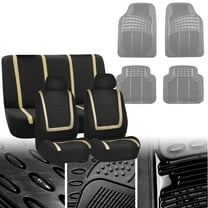 FH Group Seat Covers Floor Mats Combo for Auto Car SUV Van Beige Gray Interior Full Set