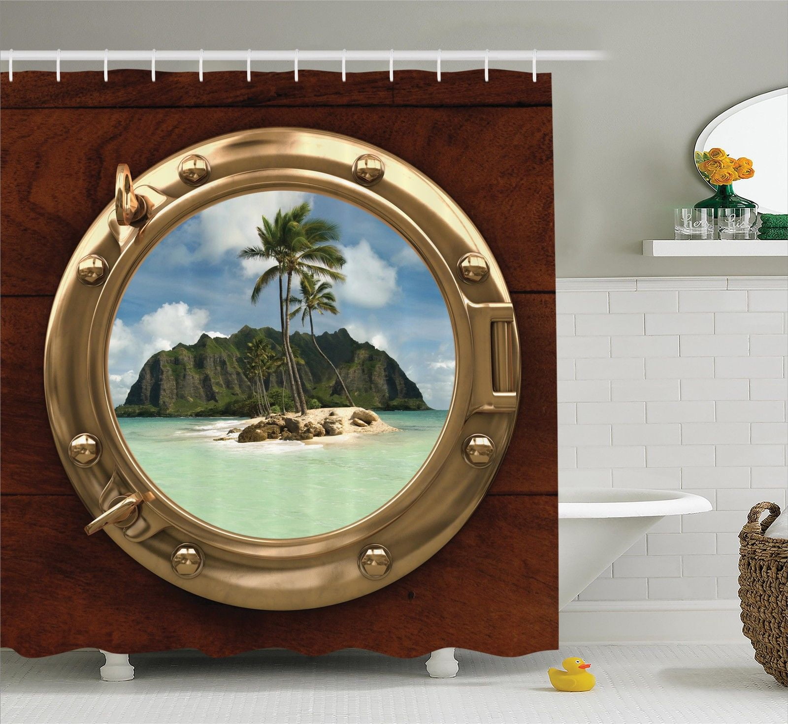 Hawaiian Decorations Shower Curtain Set Porthole Inside A Ship