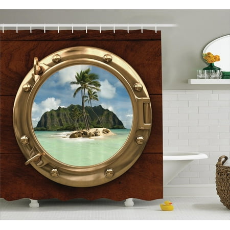 Hawaiian Decorations Shower Curtain Set Porthole Inside A Ship