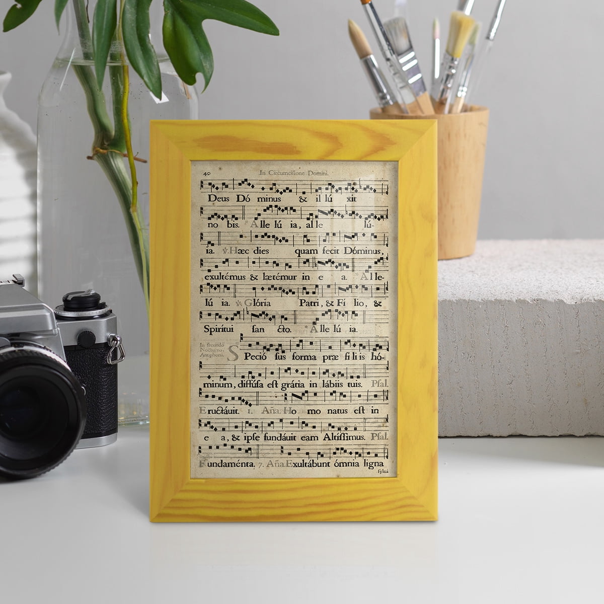 Vellum Songbook II -Framed Print w/glass-Sunflower Yellow