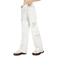 thumbnail image 4 of SAYOO Female Jeans, Newspaper Print High Waist Long Straight-Leg Pants for Women, White, XS/S/M/L, 4 of 9