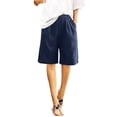 thumbnail image 4 of Tdoqot Womens Bermuda Shorts Knee length- Summer Elastic Waist Cotton Linen Loose Fit Casual Shorts with Pockets Dark Blue Size 2XL, 4 of 7