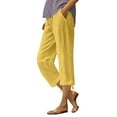 thumbnail image 5 of Outfmvch Linen Capri Pants for Women Straight Wide Leg Linen Palazzo Trousers Straight Wide Leg Loose Flowy Pants Yoga Capris with Pockets Women High Waisted Wide Leg Pull On Elastic Yellow S-3XL, 5 of 7