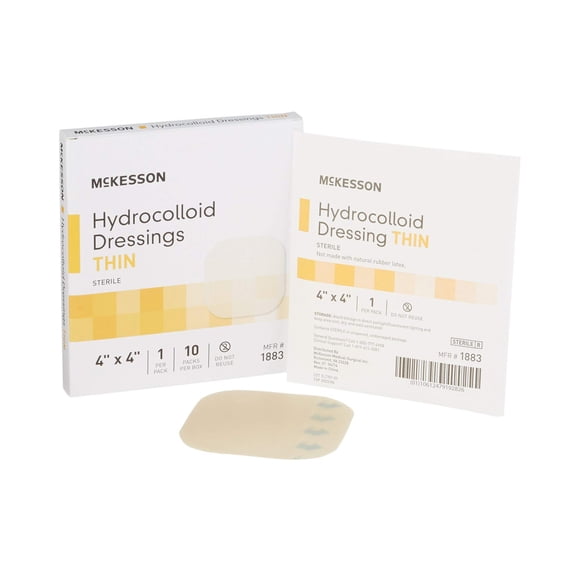 Apósito hidrocoloide McKesson, fino y estéril, paquete de 10 x 10 cm