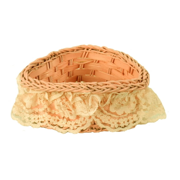 Painted Wicker Basket with Lace Wedding Party Favors Easter Decoration 2pcs/pkg Peach