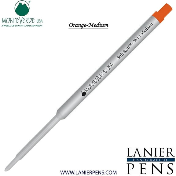 Lanier Combo Pack - 1 Pack - Monteverde Soft Roll Ballpoint W13 Paste Ink Refill Compatible with most Waterman Style Ballpoint Pens - Orange (Medium Tip 0.7mm)