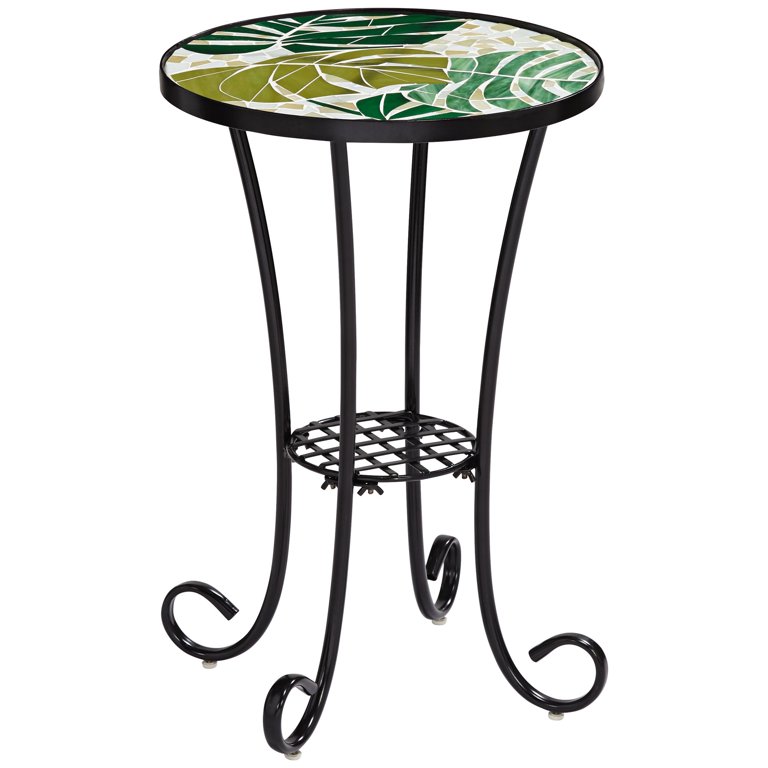 Teal Island Designs Modern Black Metal Round Outdoor Accent Side