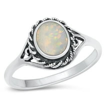 CHOOSE YOUR COLOR Oval White Simulated Opal Chunk Ring .925 Sterling Silver Band CZ Female Size 5