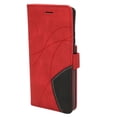 thumbnail image 3 of Funda de cuero PU para teléfono con billetera abatible Funda protectora para teléfono a prueba de golpes con empalme de 2 colores para Samsung S21 Ultra Rojo, 3 of 10