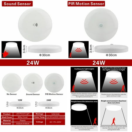 

WAGZOQN LED PIR Motion Sensor Ceiling Light 12W 24W Modern Lamp Surface Mounted Auto Smart Sounds Control AC 110V 220V Round Panel Light