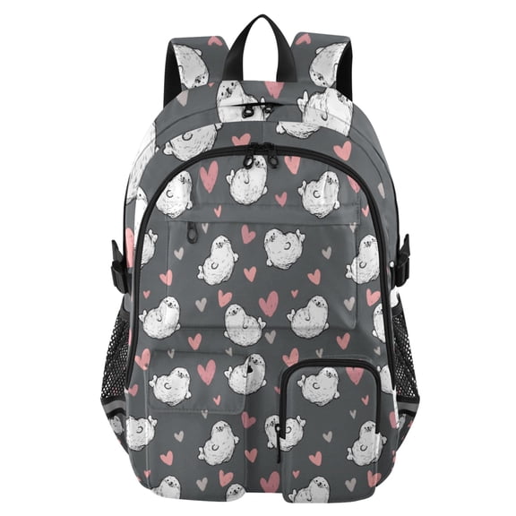 DIXRUYEE Cute Seals and Love Pattern Backpack for School 14”Laptop Compatible with Reflective Safety Strips
