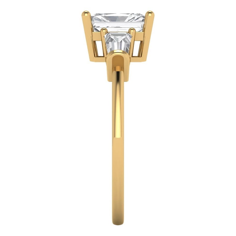 1.5 Ctw Women's Engagement Ring | 18K Yellow Gold | 7.0x5.0mm Emerald Cut Simulated Tanzanite Three-Stone Anniversary Bridal Promise Ring