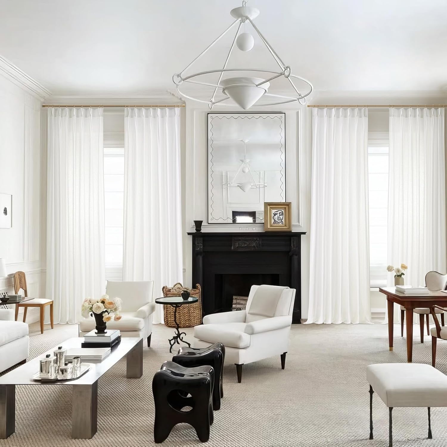 Pinch Pleated 92 Inch Curtains 2 Panels for Living Room Cream Linen Curtains 92 Inches Long Pinch Pleat Drapes for Track System Light Filtering Semi Sheer Curtains for Dining Bedroom Office
