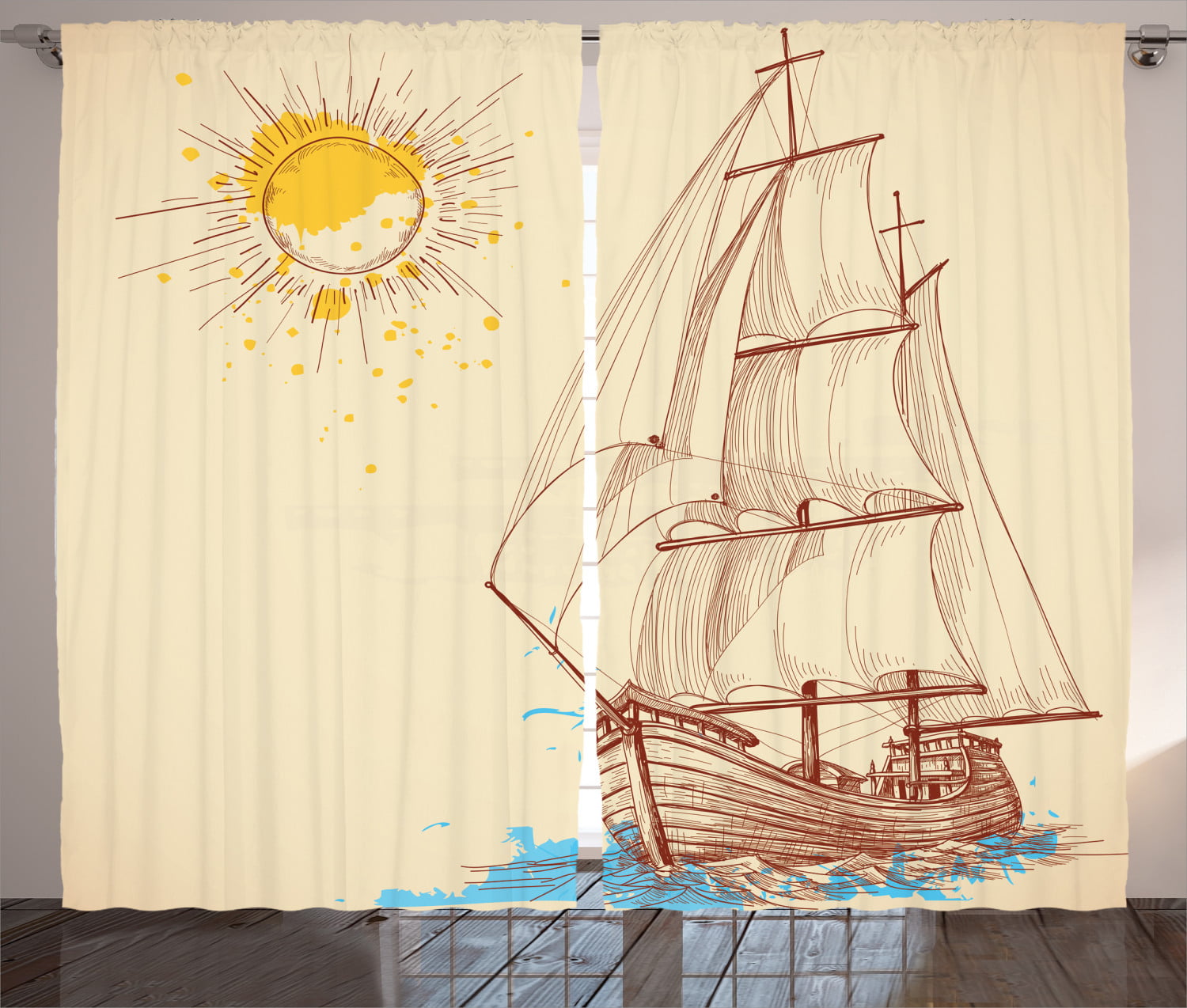 Nautical Sailing Ship 3D Curtain Blockout Photo Printing Curtains Drape Fabric 